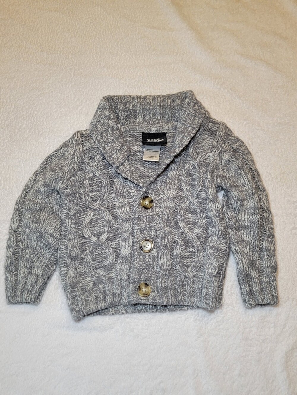 Boys Rock Grey Marled Cable-Knit Shawl Collar Cardigan Sweater - Size 12M